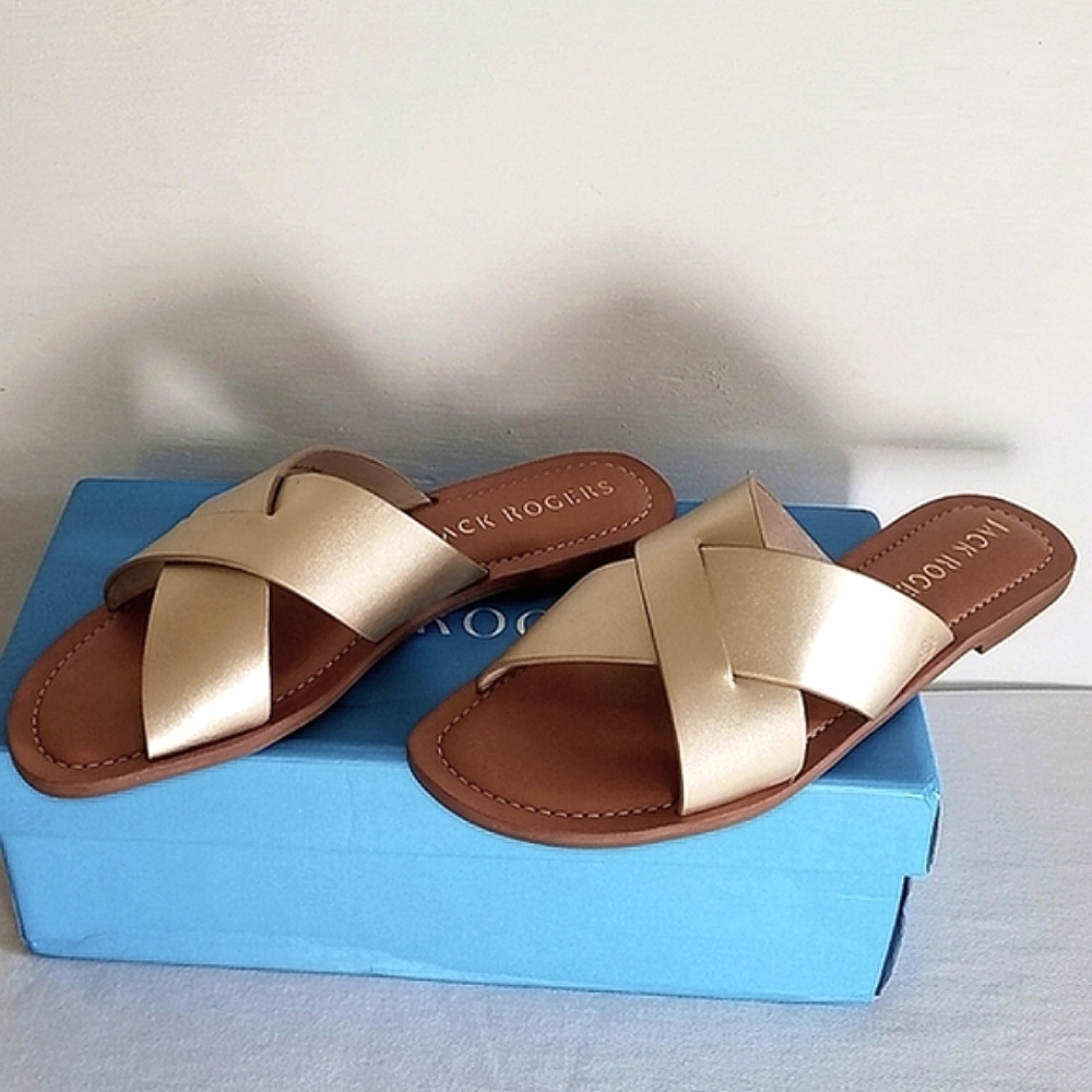 Jack Rogers Slotted Sloan X-Band Leather Metallic Sandals - Picture 8 of 9